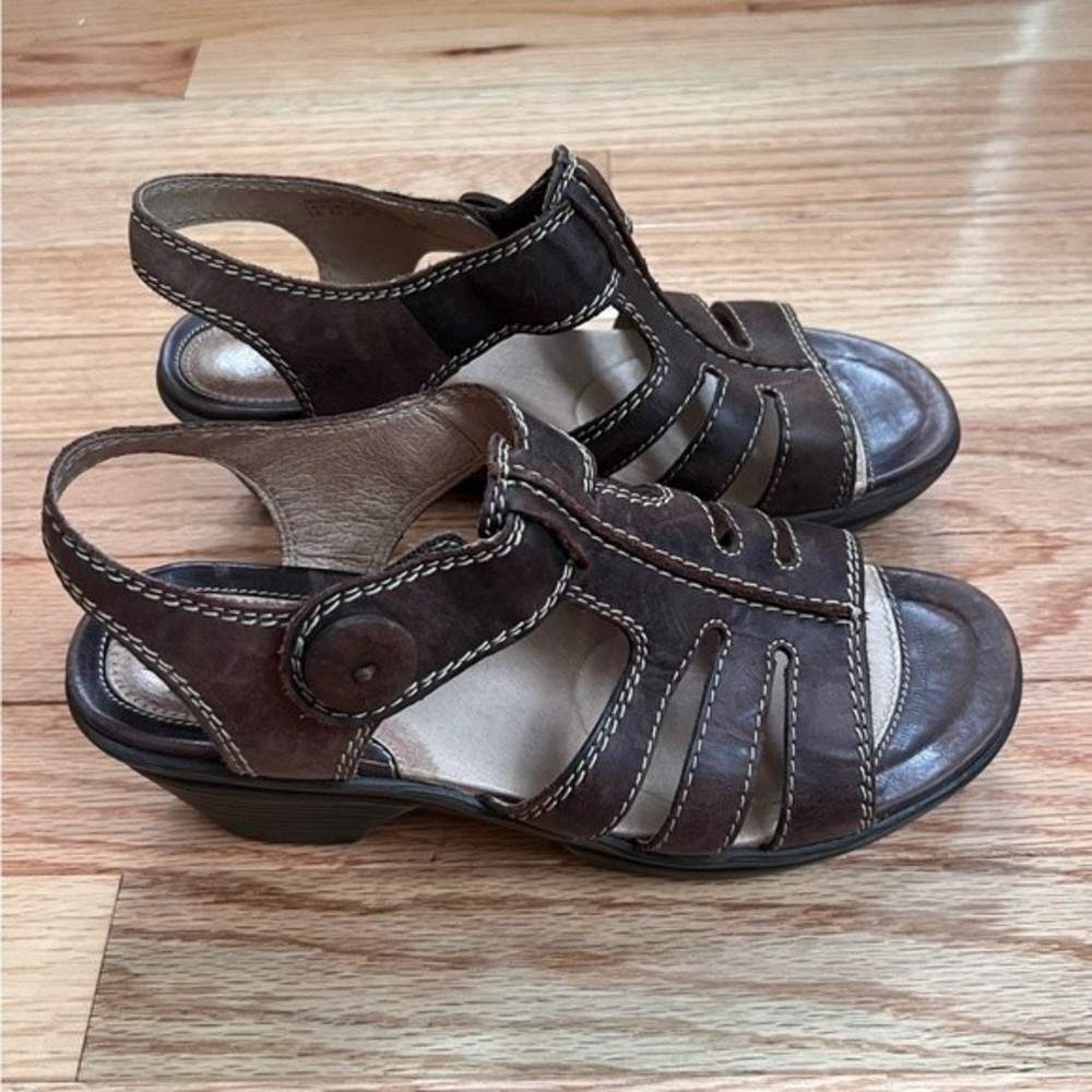 Sanita Leather Open Toe Wedge Heel Sling Back Sandals - Size 9 (40)